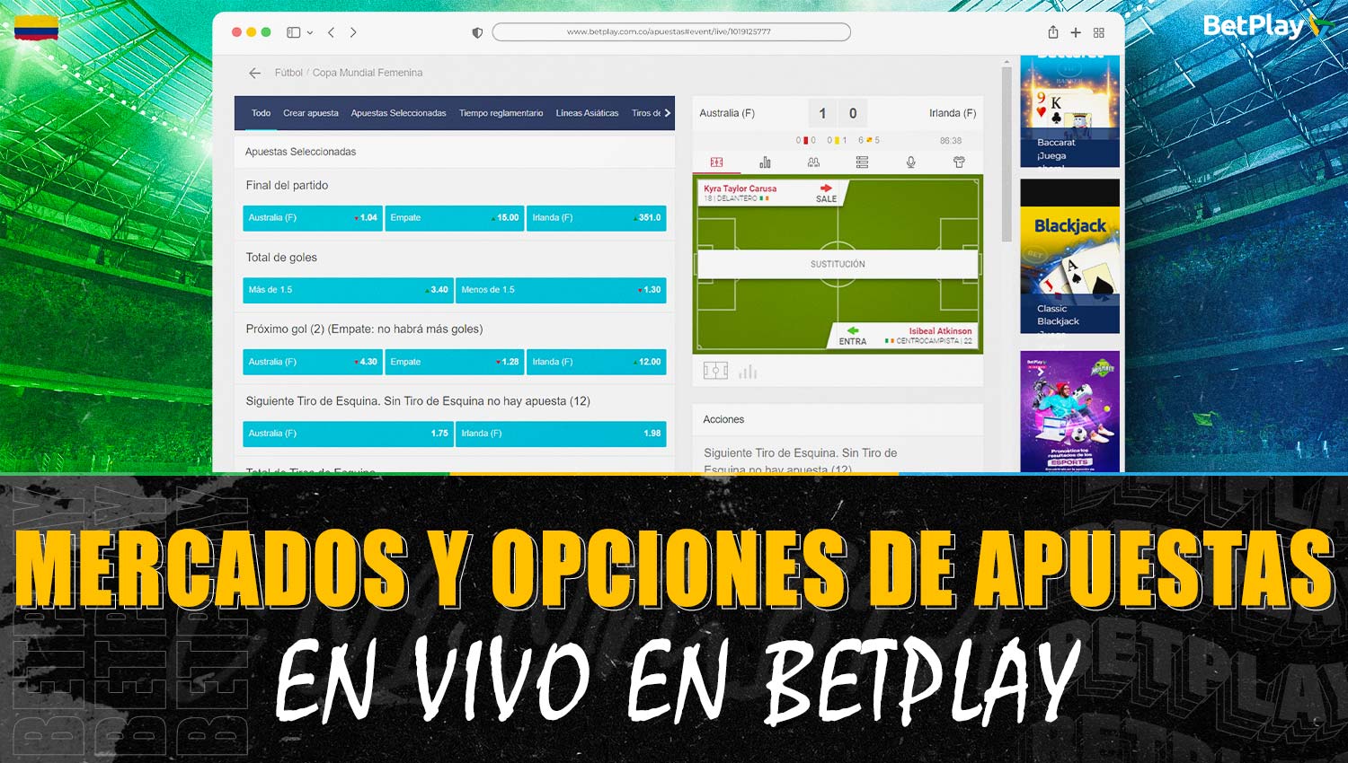 Descripción de mercados y opciones de apuestas en vivo en la plataforma Betplay
