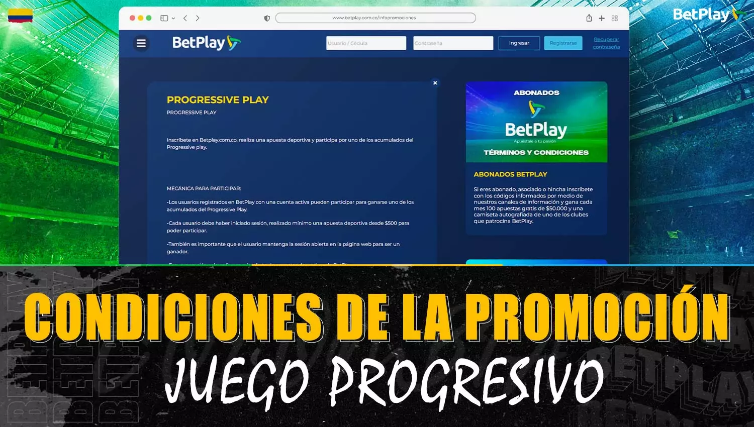 Descripción de las condiciones de la promoción "Juego progresivo" Betplay Colombia